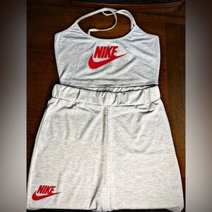 Nike Light Gray and Red Logo Crop Top and Short Set Size Small